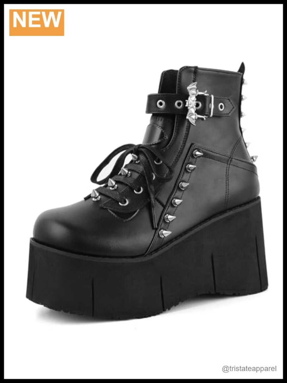 Platform Ankle Boots Chunky Wedge Heel Vegan Leather Combat Booties